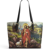 Catholight Saint John The Baptist Shepherd Leather Tote Bag