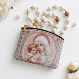Catholight Sacred Serenity: The Madonna’s Tender Embrace Leather Rosary Pouch
