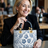 Catholight Sacred Elegance: Blue and White Devotion Lady Leather Bag