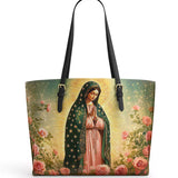 Catholight Roses of Guadalupe Leather Tote Bag