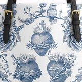 Catholight Sacred Elegance: Blue and White Devotion Leather Tote Bag