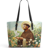 Catholight Harmony of Saint Francis Leather Tote Bag