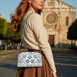 Catholight Sacred Elegance: Blue and White Devotion Leather Crossbody Bag