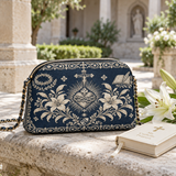 Catholight St. Catherine of Siena Sacred Heart & Lilies Leather Crossbody Bag