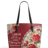 Catholight  Blooming With Faith Leather Tote Bag