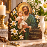 Catholight Wooden Faith Block - Saint Joseph The Lord Bless You