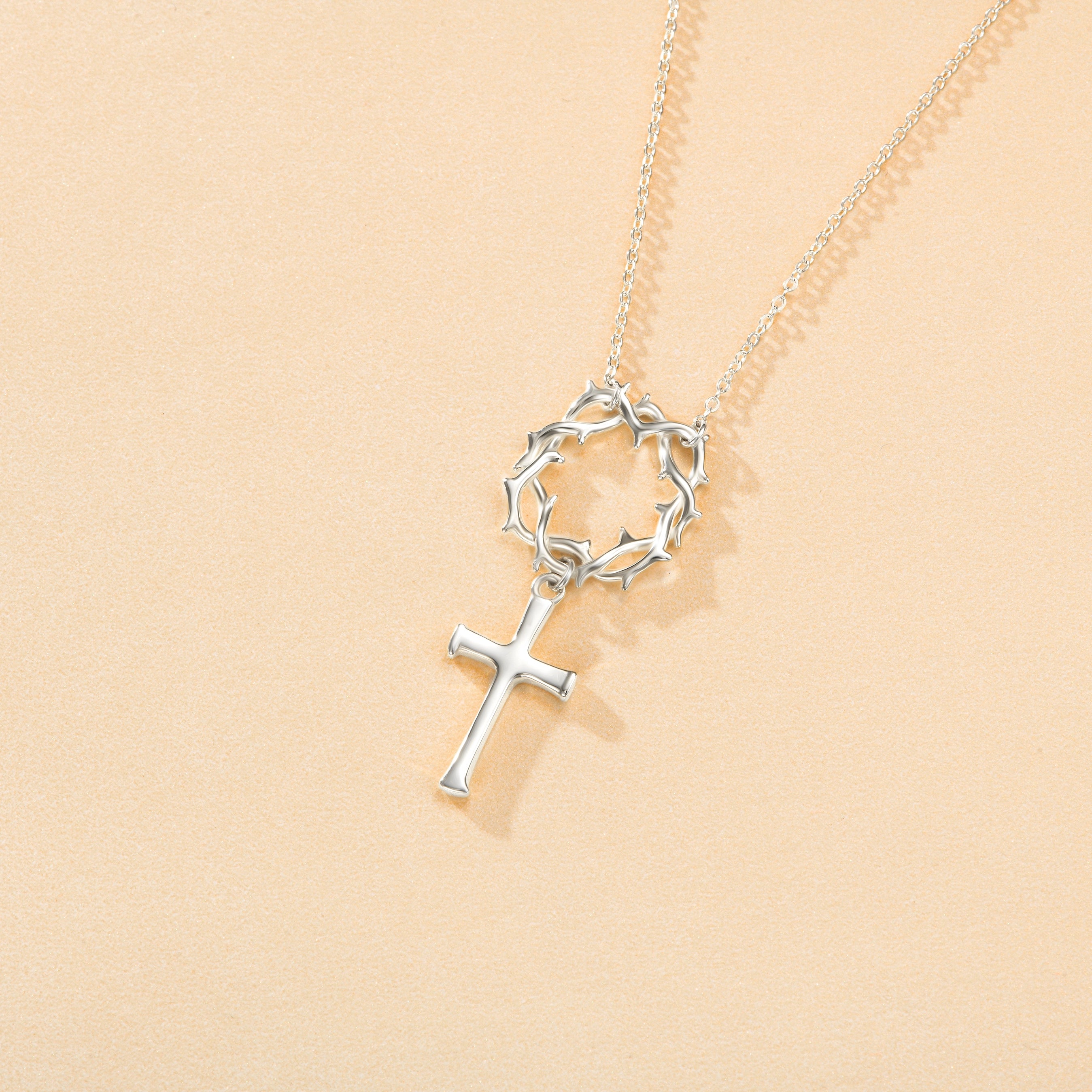 Catholight Crown of Thorns Cross Necklace in 14K Gold Vermeil/ Sterling Silver