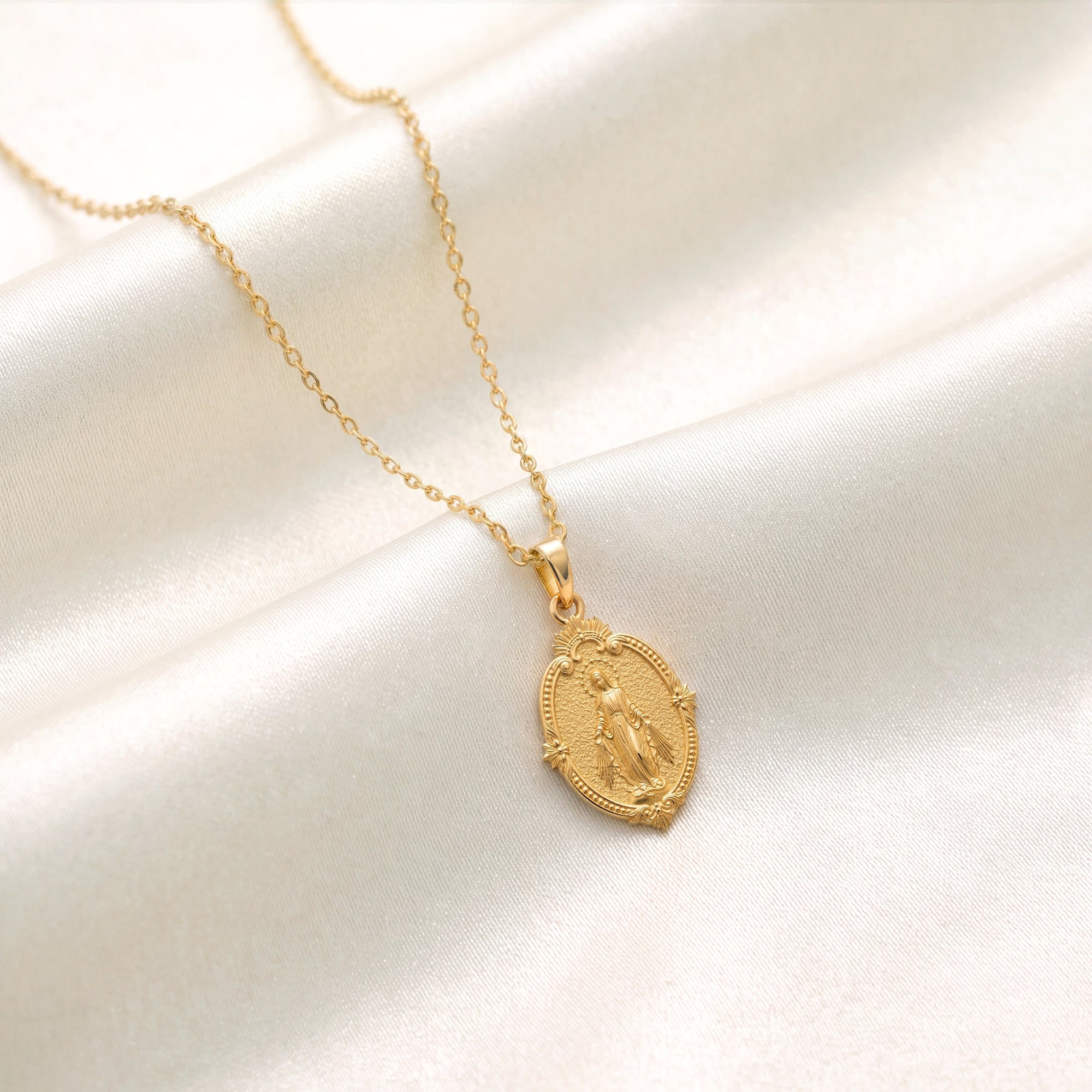 Catholight Double-Sided Miraculous Medal & Marian Monogram Necklace in 18K Gold Vermeil