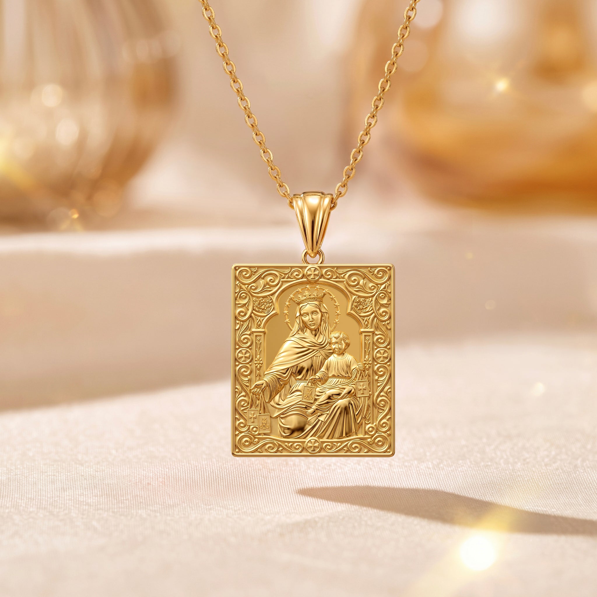 Catholight Our Lady of Mount Carmel Scapular Medal Necklace in 18K Gold Vermeil