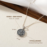 Catholight ST. Joseph and Three Heart Reversible Necklace in Oxidized Sterling Silver