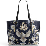 Catholight The Holy Spirit and Lily Devotional Leather Tote Bag