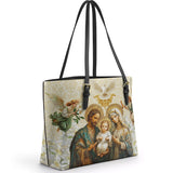 Catholight Holy Family Sacred Leather Tote Bag