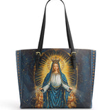 Catholight Celestial Devotion Leather Tote Bag