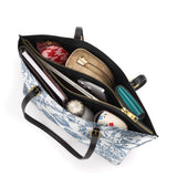 Catholight Sacred Elegance: Blue and White Devotion Leather Tote Bag