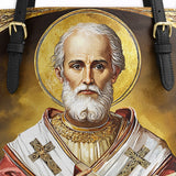 Catholight Saint Nicholas The Patron of Generosity Leather Tote Bag