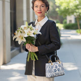 Catholight Sacred Elegance: Blue and White Devotion Lady Leather Bag