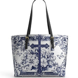 Catholight The Cross Amidst Blooming Faith Leather Tote Bag