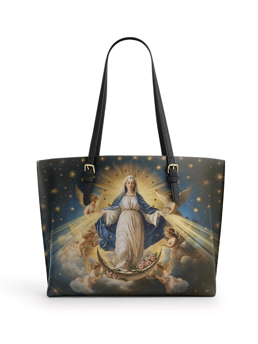 Catholight The Queen of Heaven Leather Tote Bag