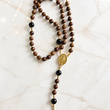 Catholight Carmel Faith Natural Wood & Black Agate Rosary
