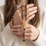 Catholight Carmel Faith Natural Wood & Black Agate Rosary